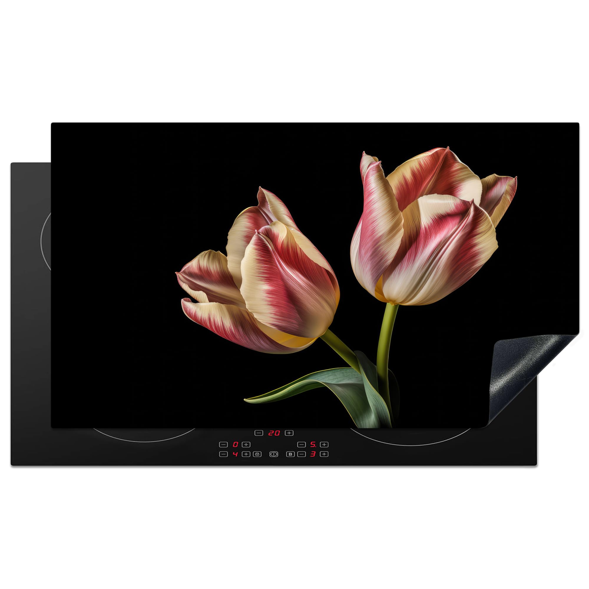 KitchenYeah© Induction Hob Cover Protector Mat 20.5"x35.9" / 91.2x52 cm Kitchen Universal Ceramic Covers for Electric Cookers Vinyl Tulips - Flowers - Pink - White - Nature — image 1