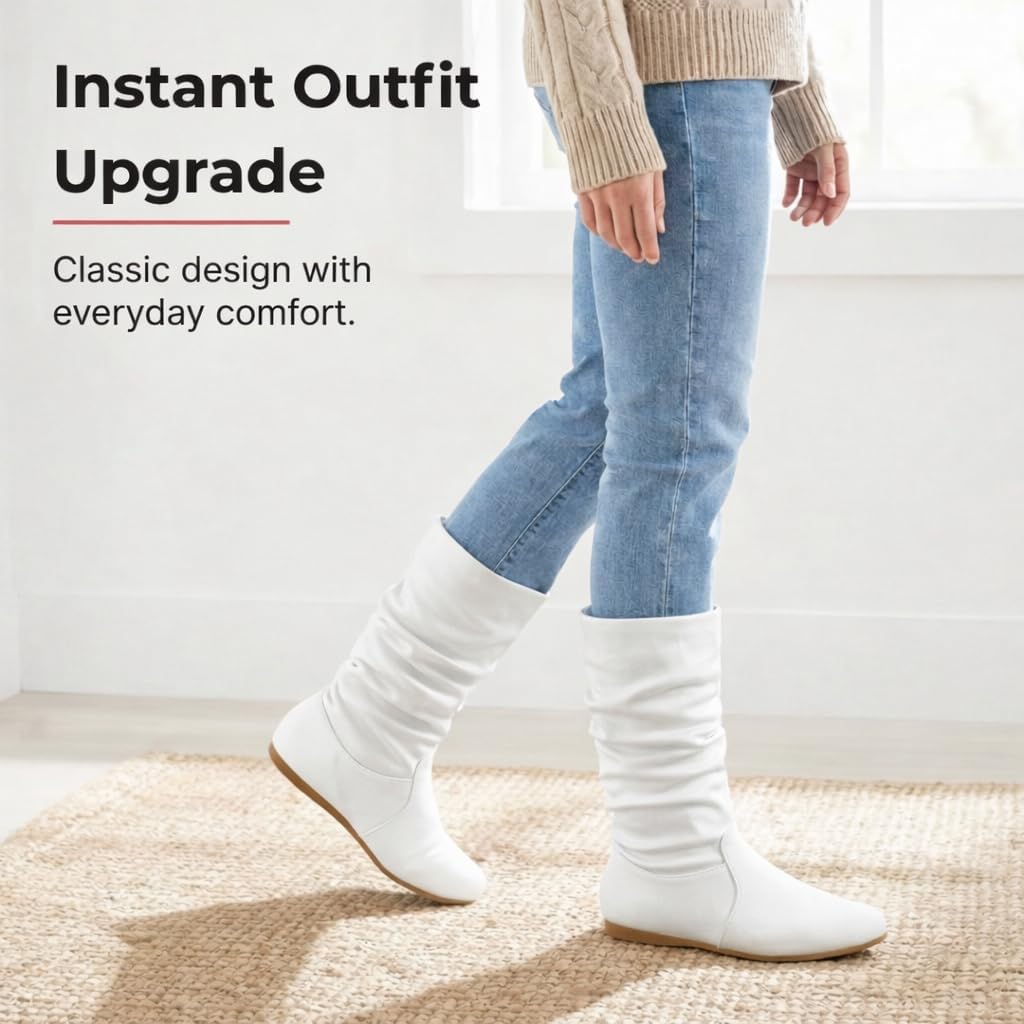 Wells Collection Womens Boots Soft Slouchy Flat Low Heel Mid-Calf Under Knee High