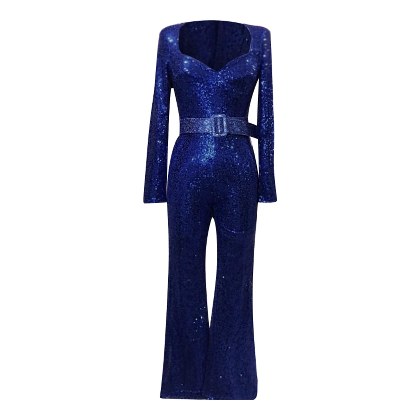 Damen Jumpsuit Pailletten Glitzer Langarm Hosenanzug Elegant Hochzeit Romper Playsuit Festlich Lang Overall Party Casual Hohe Taille Jumpsuits Clubwear