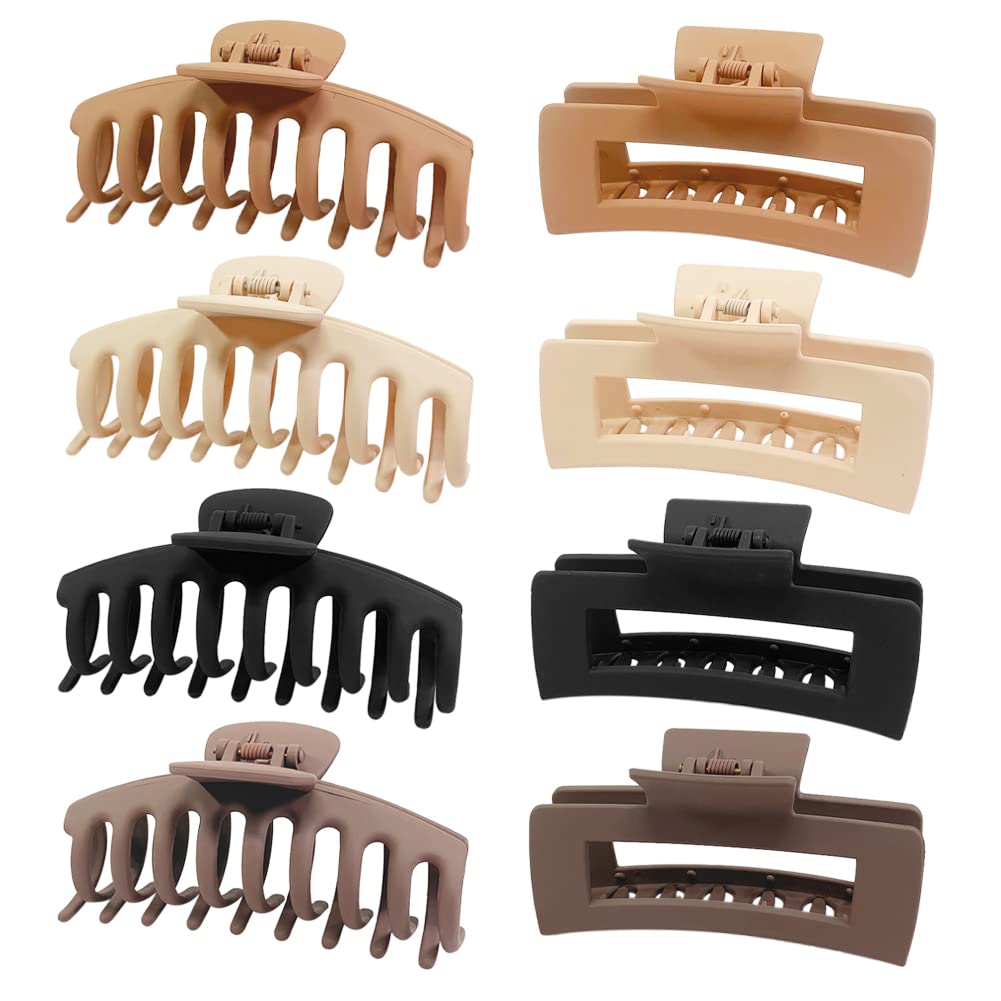 YAOTROOP 8 PCS Hair Clips for Thick Thin Hair, Nonslip Vintage Matte Claw Clips Strong Hold Hair Claw 4.3" Large Hair Accessories Hair Claw Clips for Women & Girls 2 Styles 4 Colors