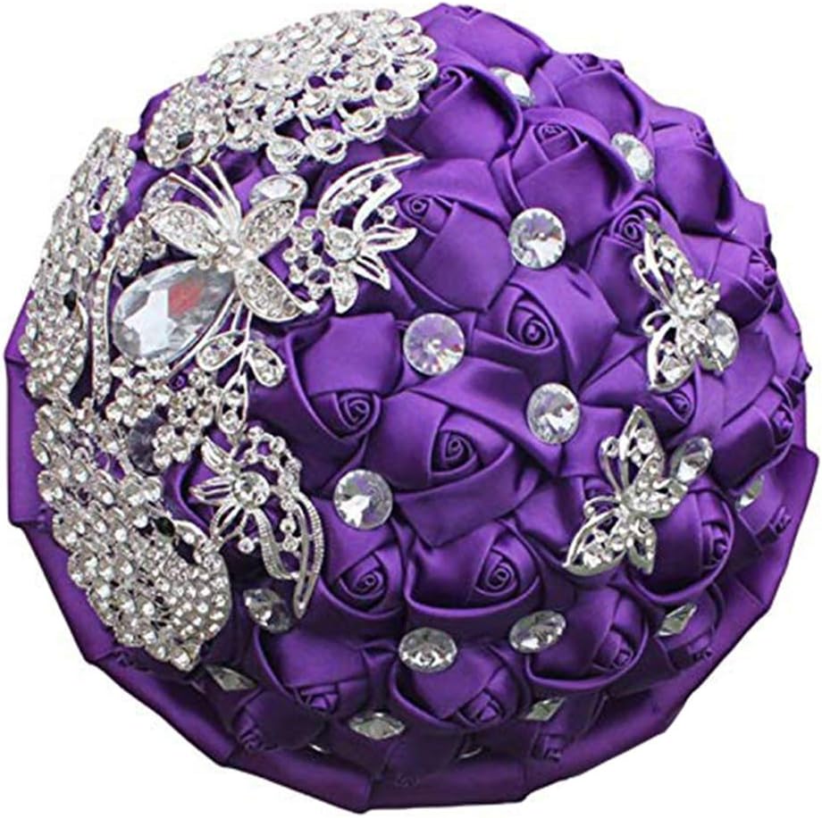 S_SSOY Wedding Flowers Bridal Bouquets Rhinestone Bride Bridesmaid Brooch Wedding Bouquet Valentine's Day Confession Party Church (Purple)