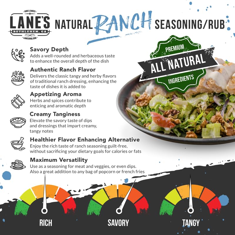 Miniatura 2 de Lane's Ranch - Condimento de alas de pollo, polvo de condimento rancho totalmente natural, perfecto para papas fritas, pizza, salsas y masajes de