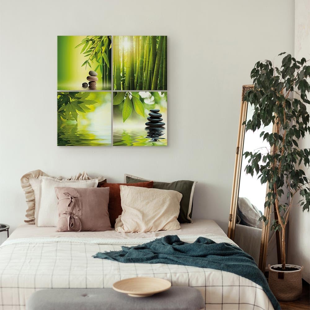 B&D XXL - Set di Quadri Moderni per Soggiorno, Bambù e Foglie Verdi, 60x60