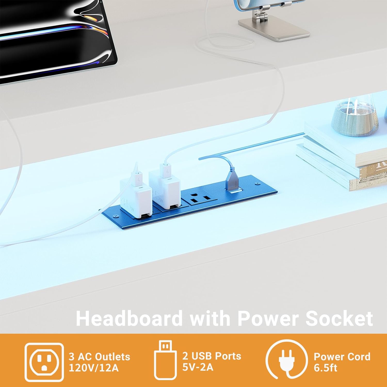 Unikito Twin Headboard with Storage, Headboard with Power Outlets and Smart LED Lights, Sturdy Head Board for Twin Size Bed, Stable Headboards Only for Bedroom, Dorm Room, Guest Room, White