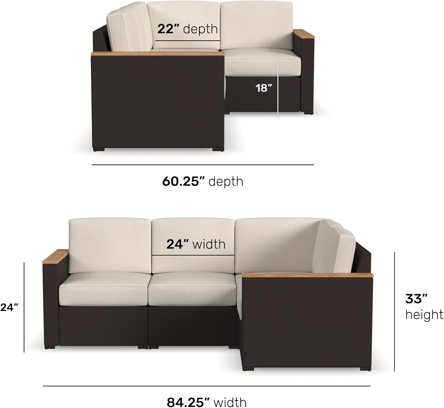 Homestyles 6800-40 4-Seat Sectional, Beige/Brown
