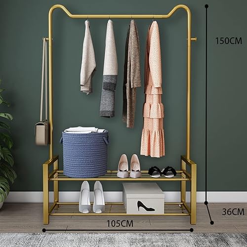 Miniatura 7 de NEPHEW Perchero independiente con 2 estantes de almacenamiento de zapatos y 2 ganchos, organizador de armario independiente, estante de ropa para