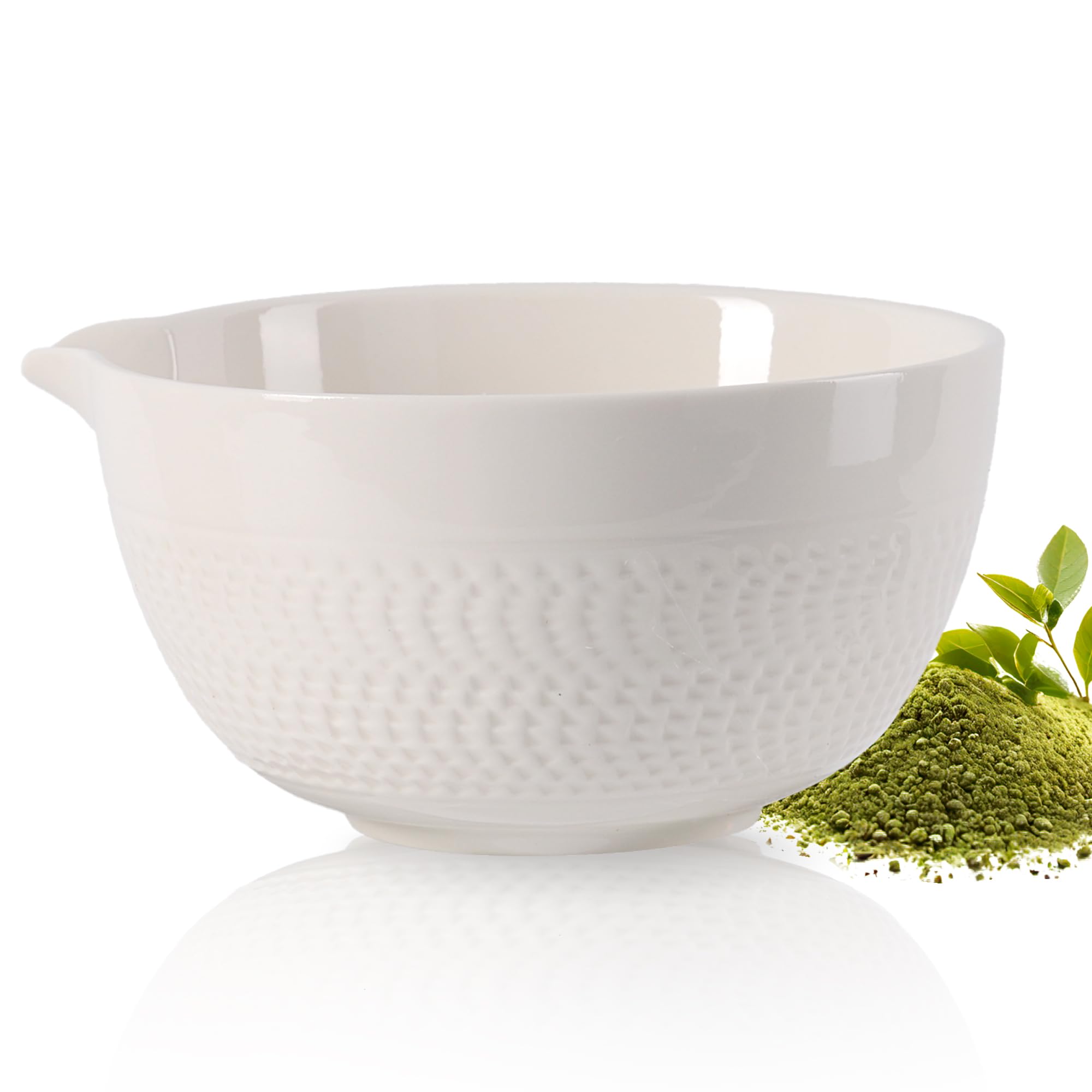 Photo 1 of CAMATET Ceramic Matcha Bowl with Spout - White, 500ml