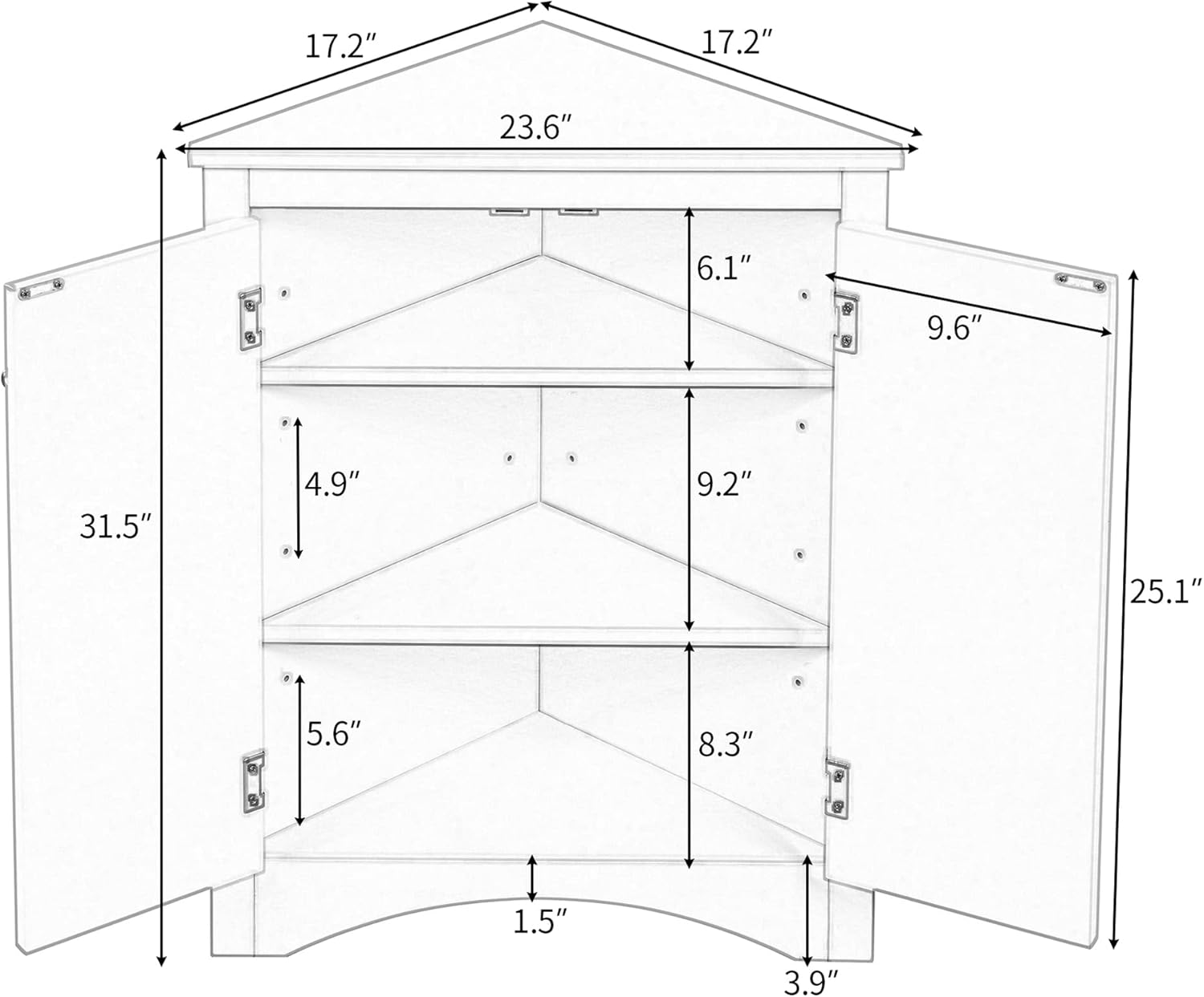 Amposei Triangle Corner Storage Cabinet for Small Spaces, Free Standing Bathroom Floor Cabinet with Adjustable Shelves for Living Room Laundry Kitchen, Oak