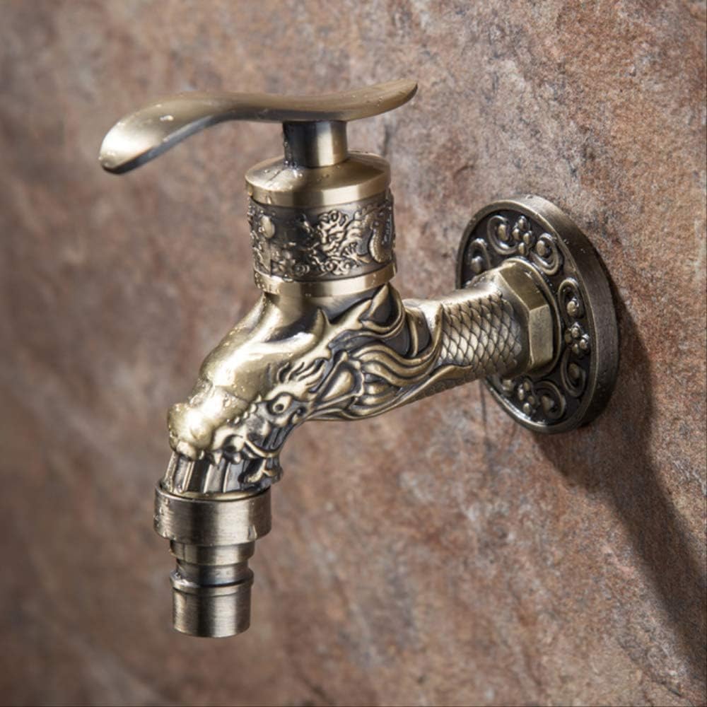 Carved Wall Bottle Tap Bibcock Zinc Alloy Retro Decorative Outdoor Garden Faucet Washing Machine Mop B005