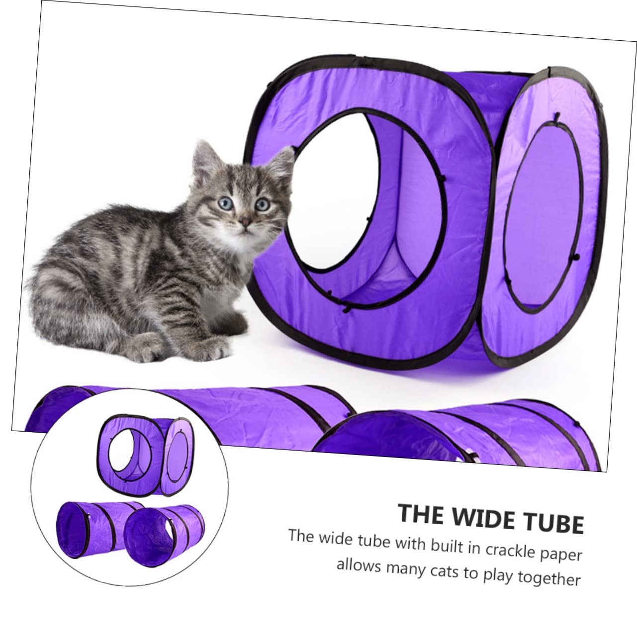 Katzentunnel Spielzeug 3 Stück, Faltbar, Polyester, Violett
