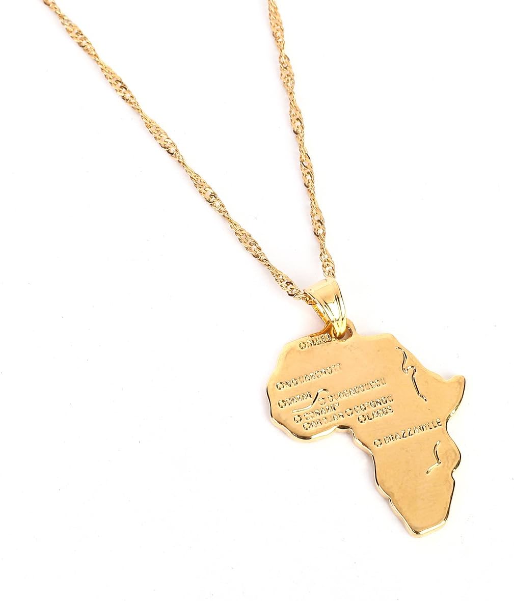 Big Size Crystal Africa Map Pendant Necklace Women 24K Gold African Map Hiphop Item