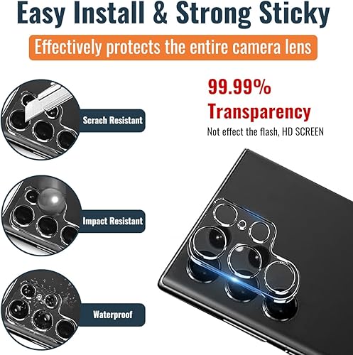 Miniatura 6 de NEEPART Paquete de 3 + 3 protectores de pantalla para Samsung Galaxy S24 Ultra, paquete de 3 protectores de pantalla de vidrio templado + 3