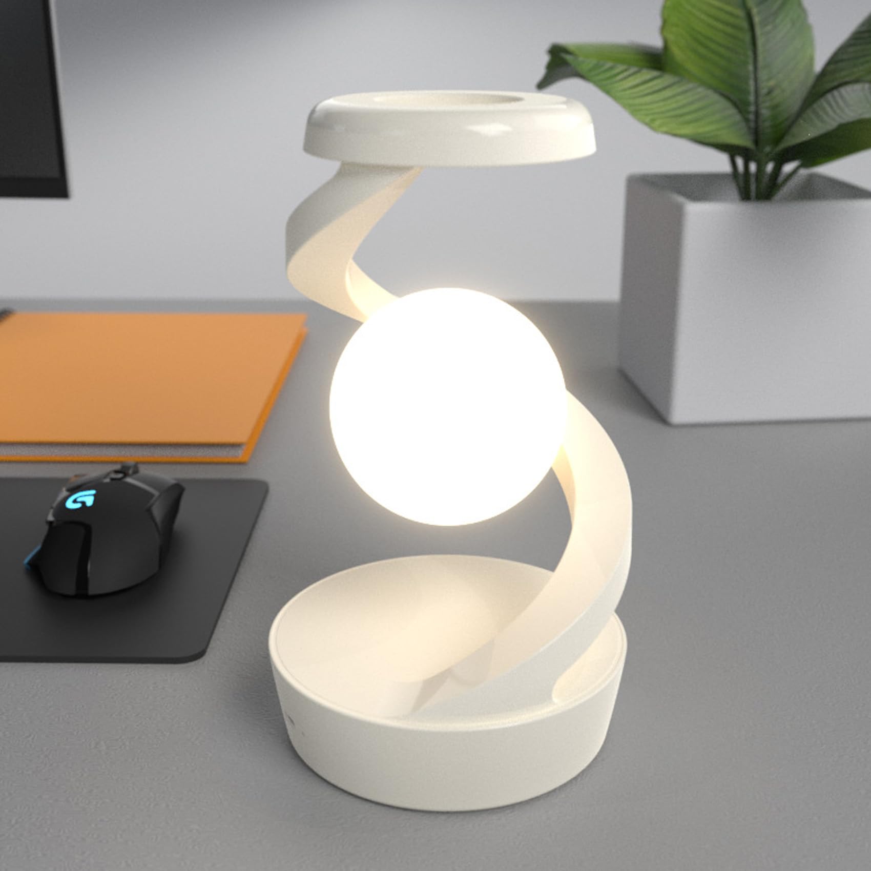 Lampa biurkowa LED z bezprzewodową ładowarką i lewitującą lampką nocną, akumulatorowa lampa stołowa do nowoczesnego użytku domowego i biurowego
