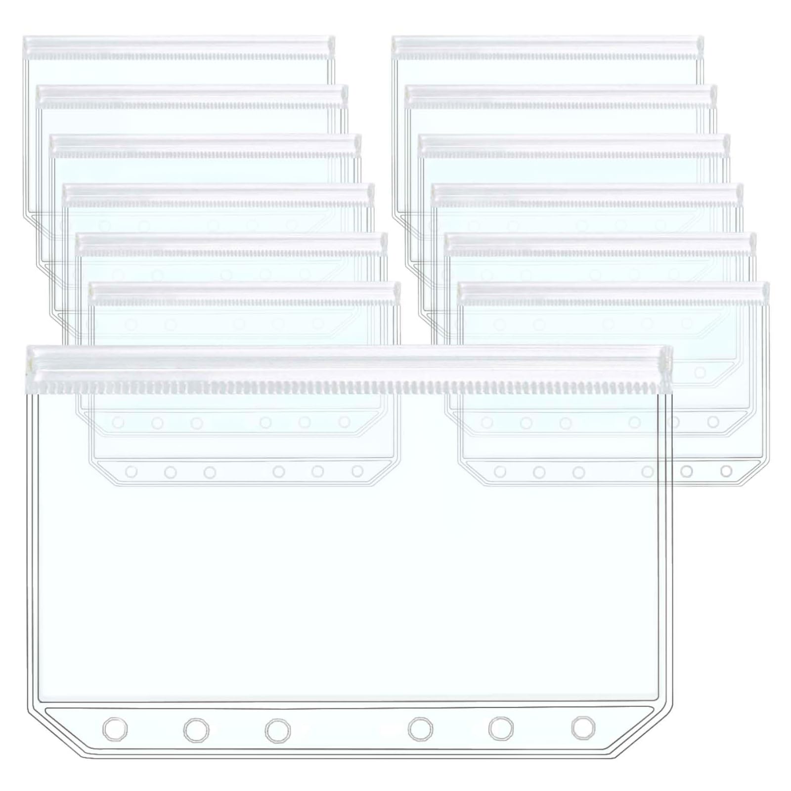 Mogoostry 12pcs A6 Binder Pockets Clear Ziplock Pocket 6 Holes Transparent Binder Pouches Flat Sealing Zipper Storage Bag A6 Cash Envelopes