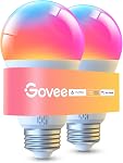 Govee Smart A19 LED Light Bulbs, 1000LM RGBWW Dimmable, Wi-Fi & Bluetooth Color Changing Light Bulbs, Works with Alexa & Google Assistant No Hub Required, 75W Equivalent Smart Bulbs, 2 Pack | Wi-Fi & Bluetooth Color Changing Light Bulbs, Works with M