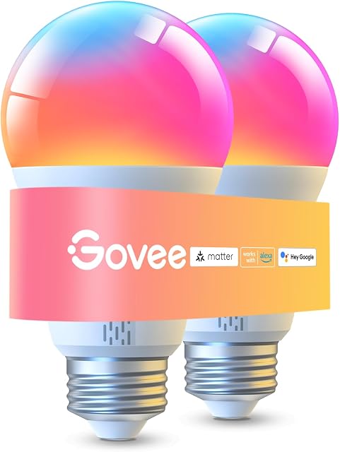 Govee Smart A19 LED Light Bulbs, 1000LM RGBWW Dimmable, Wi-Fi & Bluetooth Color Changing Light Bulbs, Works with Alexa & Google Assistant No Hub Required, 75W Equivalent Smart Bulbs, 2 Pack | Wi-Fi & Bluetooth Color Changing Light Bulbs, Works with M