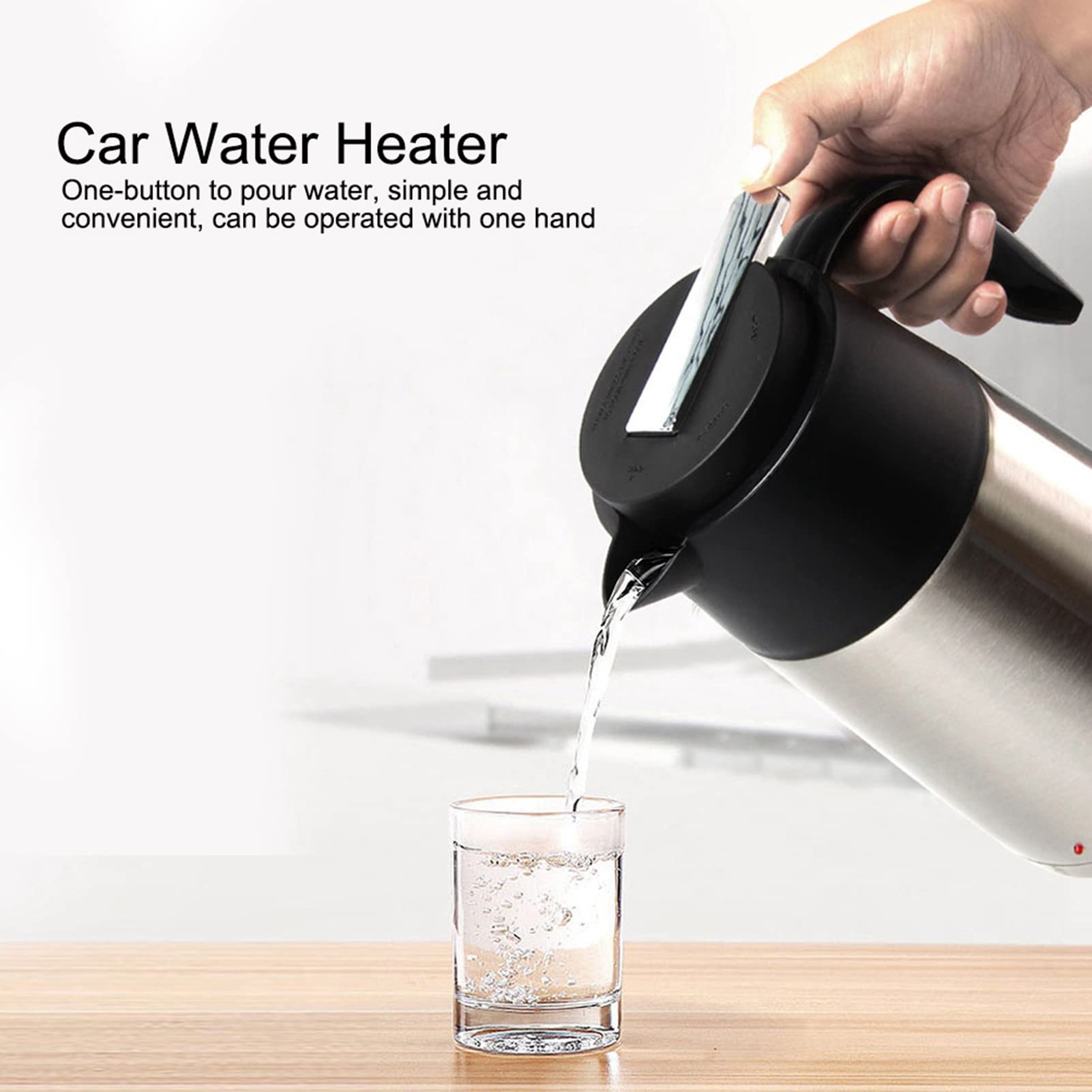 Fdit Taza Calefactora Portátil para Coche, Hervidor Eléctrico de 1,2 L, para Viaje, Acero Inoxidable de 24V, Fácil de Usar