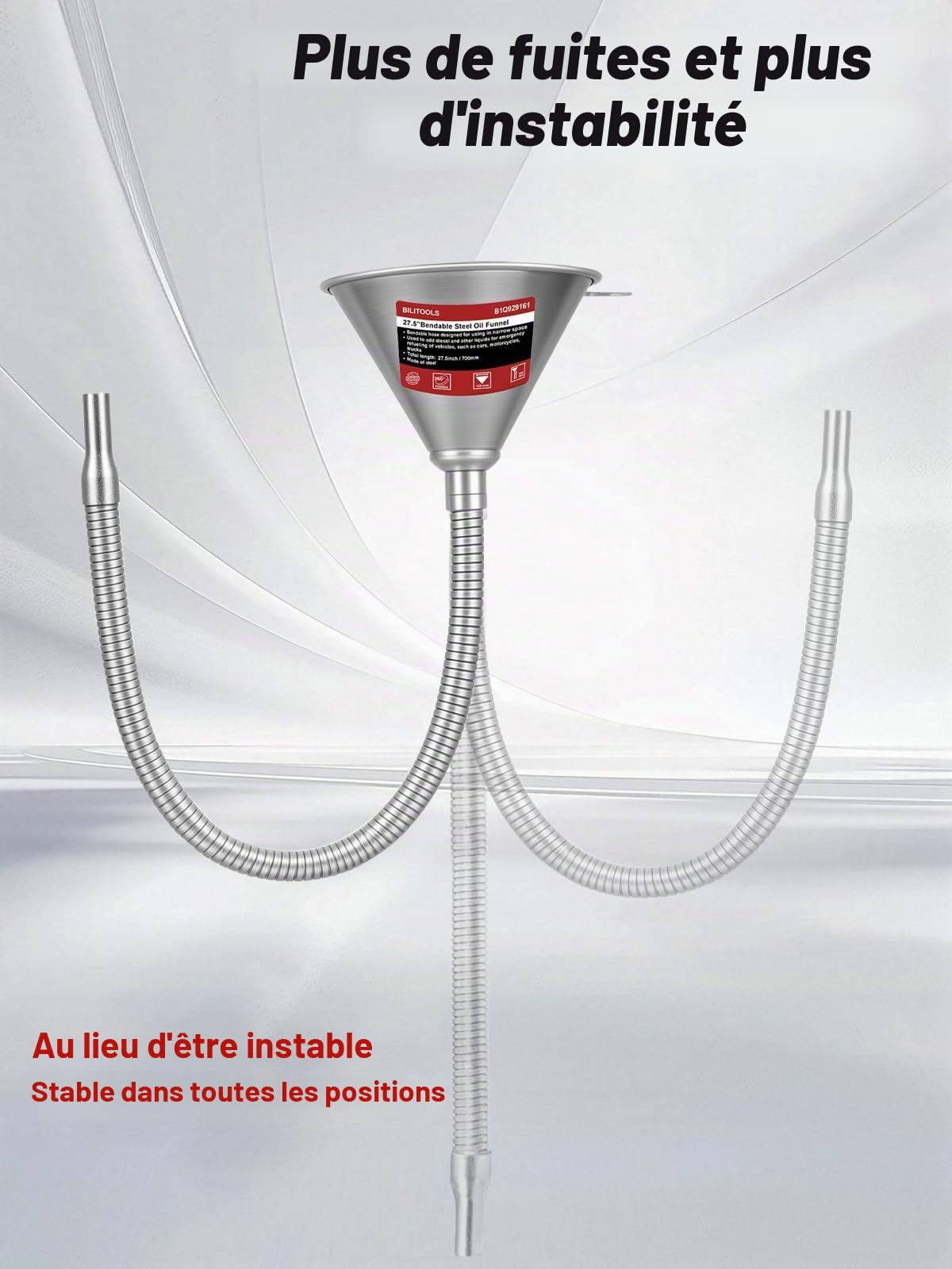 BILITOOLS Entonnoir Huile Voiture avec Tuyau Flexible 665 mm | métal avec filtre, pour huile moteur, essence, diesel, vidange et boîte de vitesse