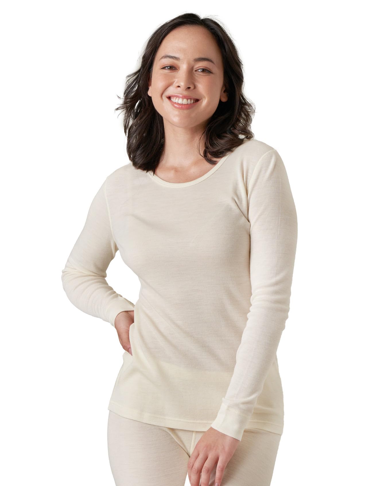 LAPASA Damen Thermounterhemd aus 100% Merinowolle, Langarm Rundhals
