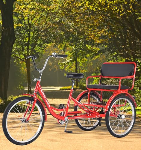 Triciclo para adultos de 7 velocidades, triciclos para adultos, bicicletas de tres ruedas de 20/24 pulgadas con cesta y asiento para niños, triciclo para paseo, compras y ejercicio miniatura 2