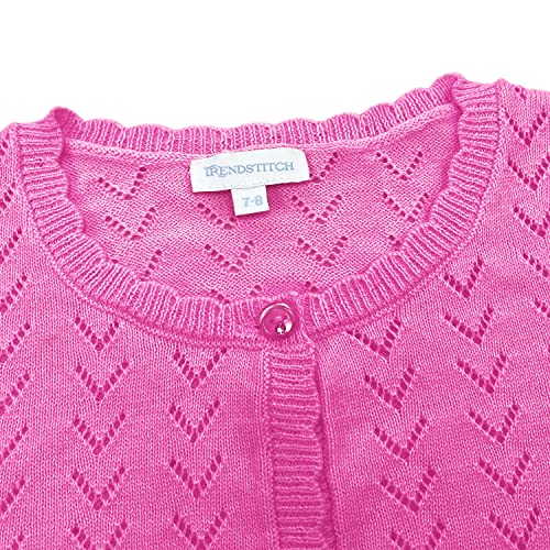 Image of Girls' Crochet Knitted Cardigan Sweater Bolero Shrug Kids Long Sleeve Button Closure Cropped Knitwear Cover Up,Dark Rose,5 /6