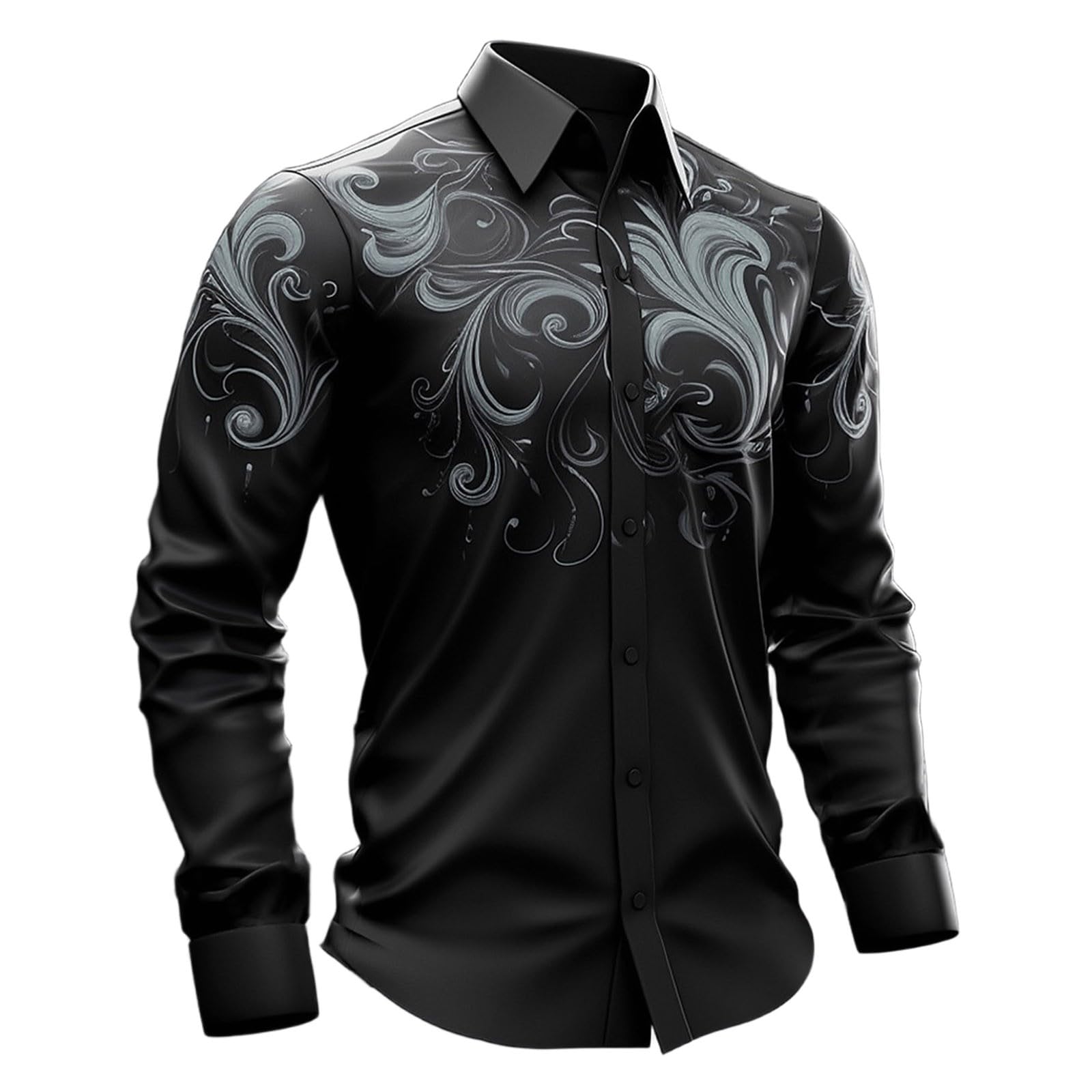 Long-Sleeved Gothic Festival Print Medieval-Style Shirt. The elaborate pattern and classic fit make it ideal for costumes and casual wear., gray, M