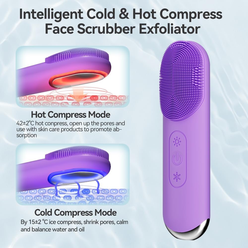 Cepillo eléctrico de limpieza facial, limpiador de silicona para terapia de frío y calor con modos de vibración, dispositivo recargable de limpieza profunda de poros y masaje para el cuidado diario de