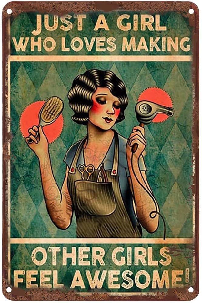 Xiddxu Women's Vintage Wall Metal Poster,Hairstylist Gift, Salon Decor,Hairdressing Beauty Salon Poster, Girl Bathroom, Wall Art,Salon Decor, Beauty Art,Bartavernpubclub Man Cave Wall Decor 8X12 Inch