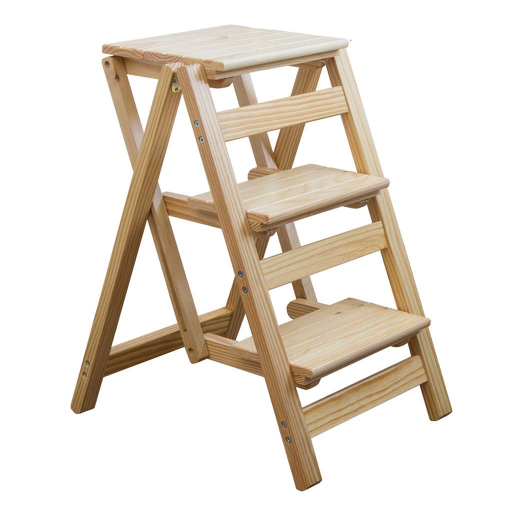 Escabeau pliant 3 marches en bois pliable et multifonctionnel CHEWYNP