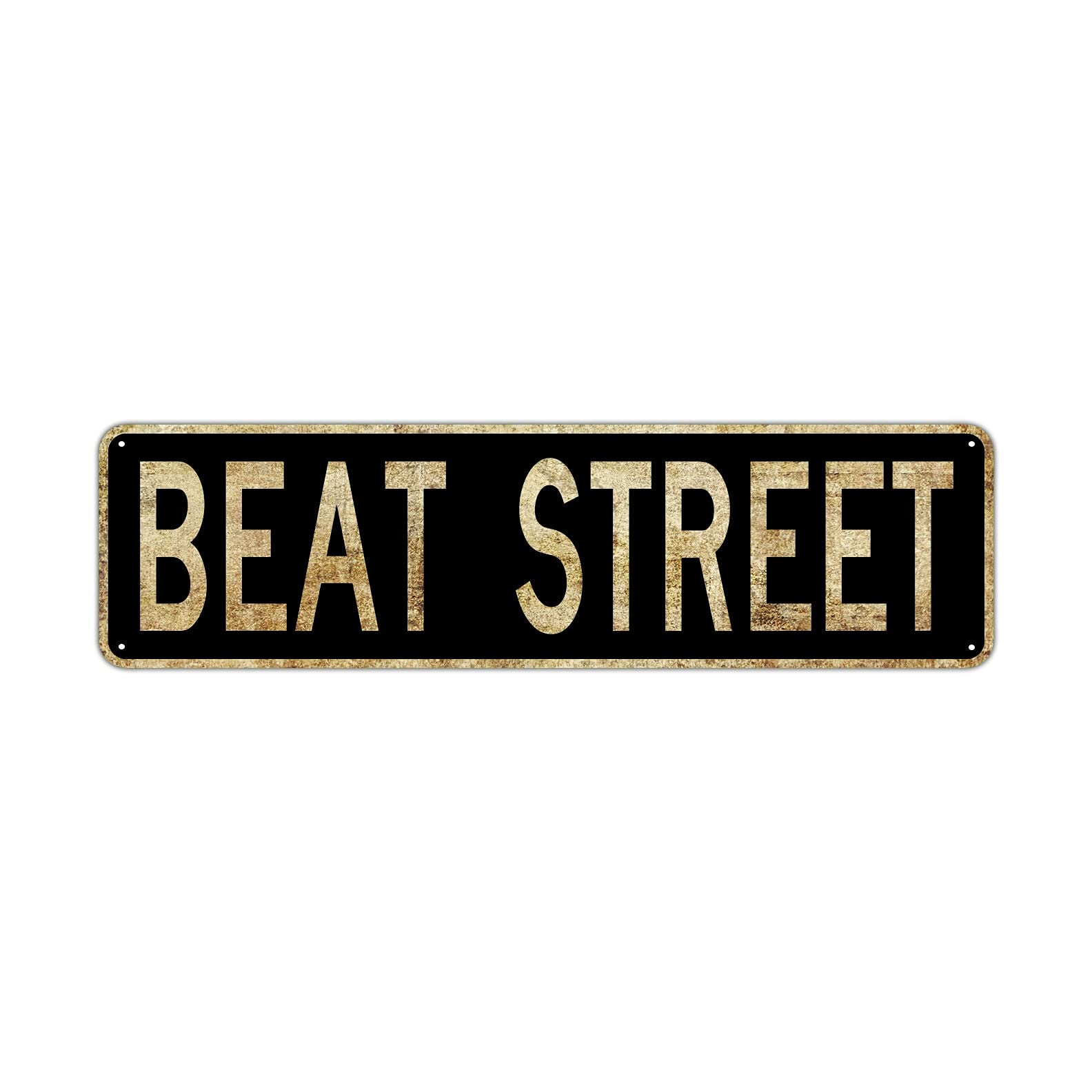 HOUVSSEN Beat Street Sign Rustic Vintage Retro Metal Decor Wall Shop Man Cave Bar Posters Tin Sign Metal Art Street Sign Wall Decoration Family Street Corner Garage Courtyard Corridor 4x16 Inch