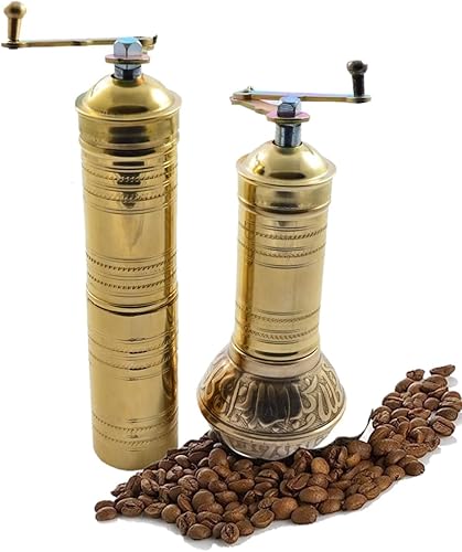 Miniatura 5 de Juego de molinillo manual manual para granos de café turcos, griegos, árabes, y sal de pimienta de especias, latón (papá y mamá).