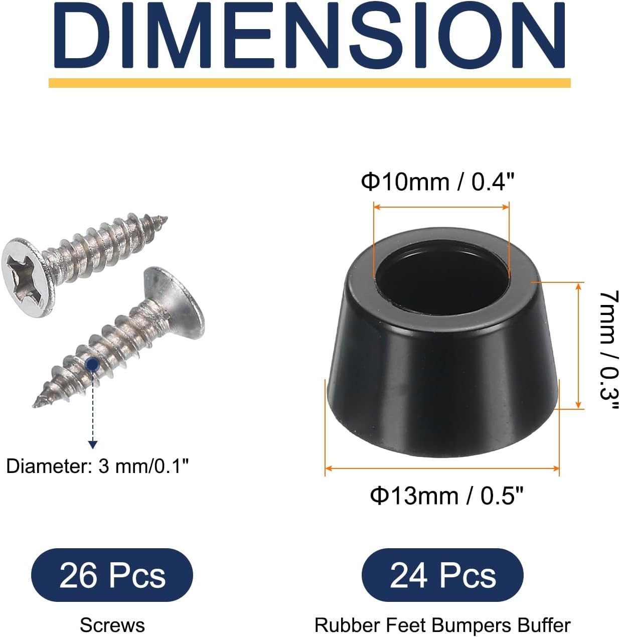 24pcs Rubber Feet Bumpers Buffer Non-Slip Rubber Feet Pad with 3mm Screws for Cutting Board, Cutting Board Feet Non-Slip, Cutting Board Rubber Feet (Black, 0.3" H x 0.5" D)
