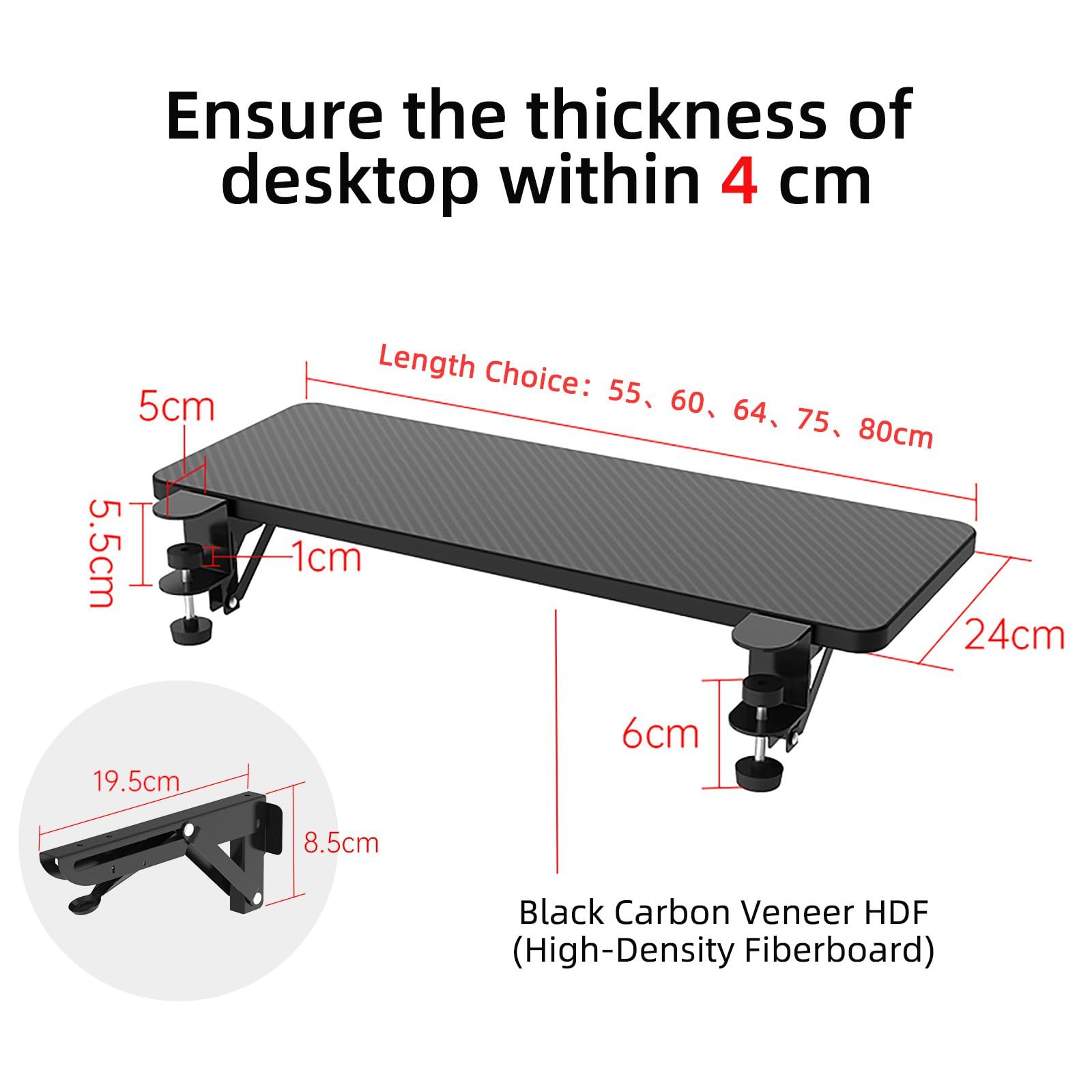 Sisyphy Ergonómica bandeja extensora de escritorio, 74.9 x 24.1 cm, abrazadera sin perforaciones, bandeja plegable para cajón de teclado, soporte de reposamuñecas para soporte de mesa, soporte para