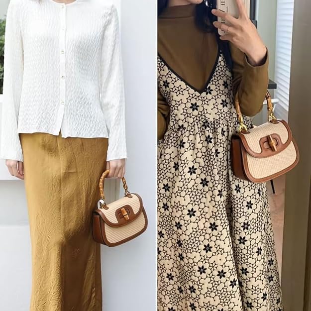 Bolso Tote pequeño para mujer con asa de bambú miniatura 2