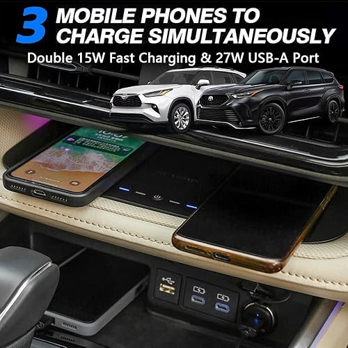 Miniatura 7 de Cargador inalámbrico para Toyota Highlander 2023 2022 2021 2020 Cargador de carga de coche, alfombrilla de carga inalámbrica de 15 W para Toyota