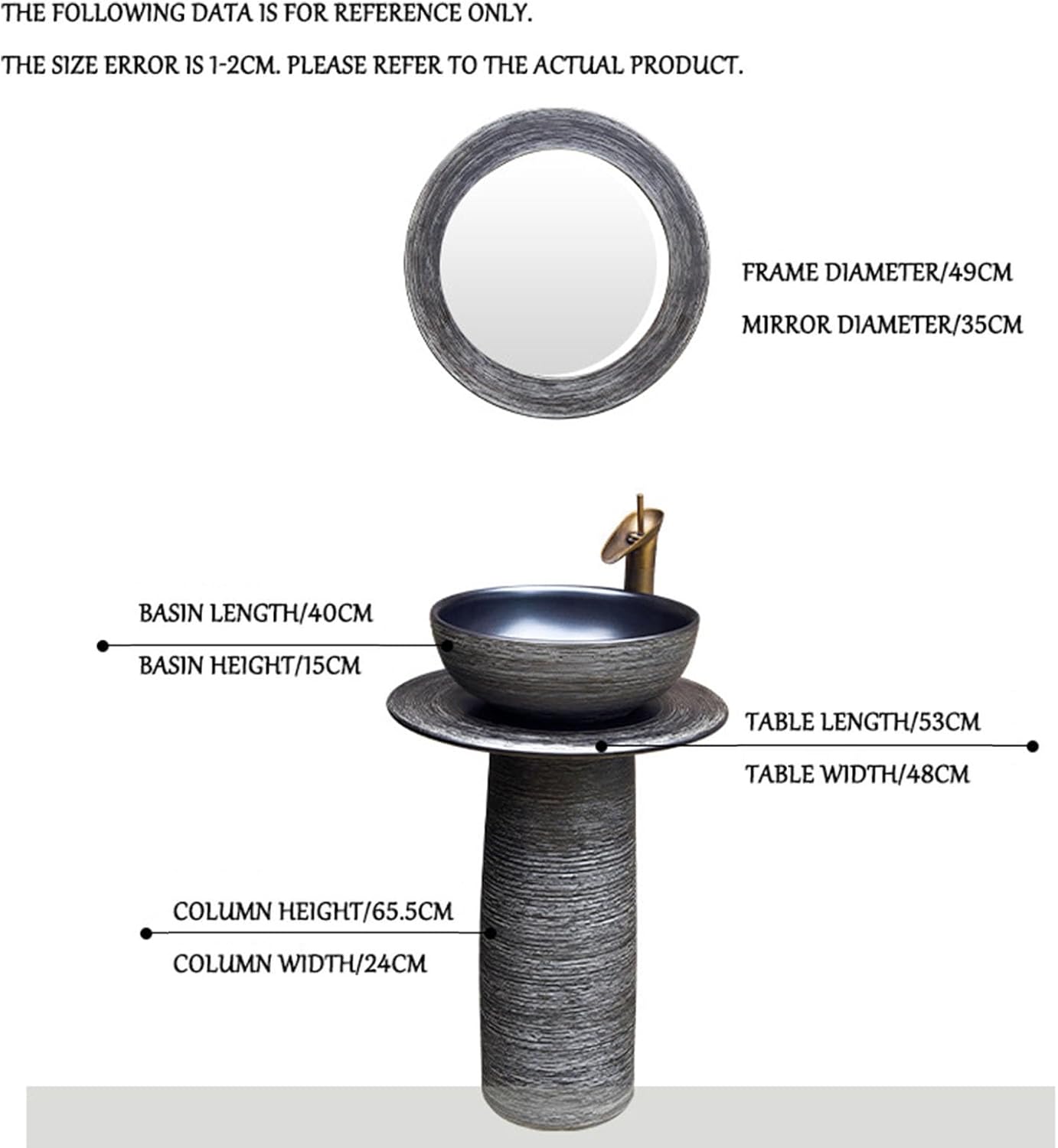 Pedestal Bathroom Sink Vessel Sink Combo Toilets Basins Handmade, Freestanding Pedestal Sink with Overflow, for Indoor and Outdoor,2 Piece Set