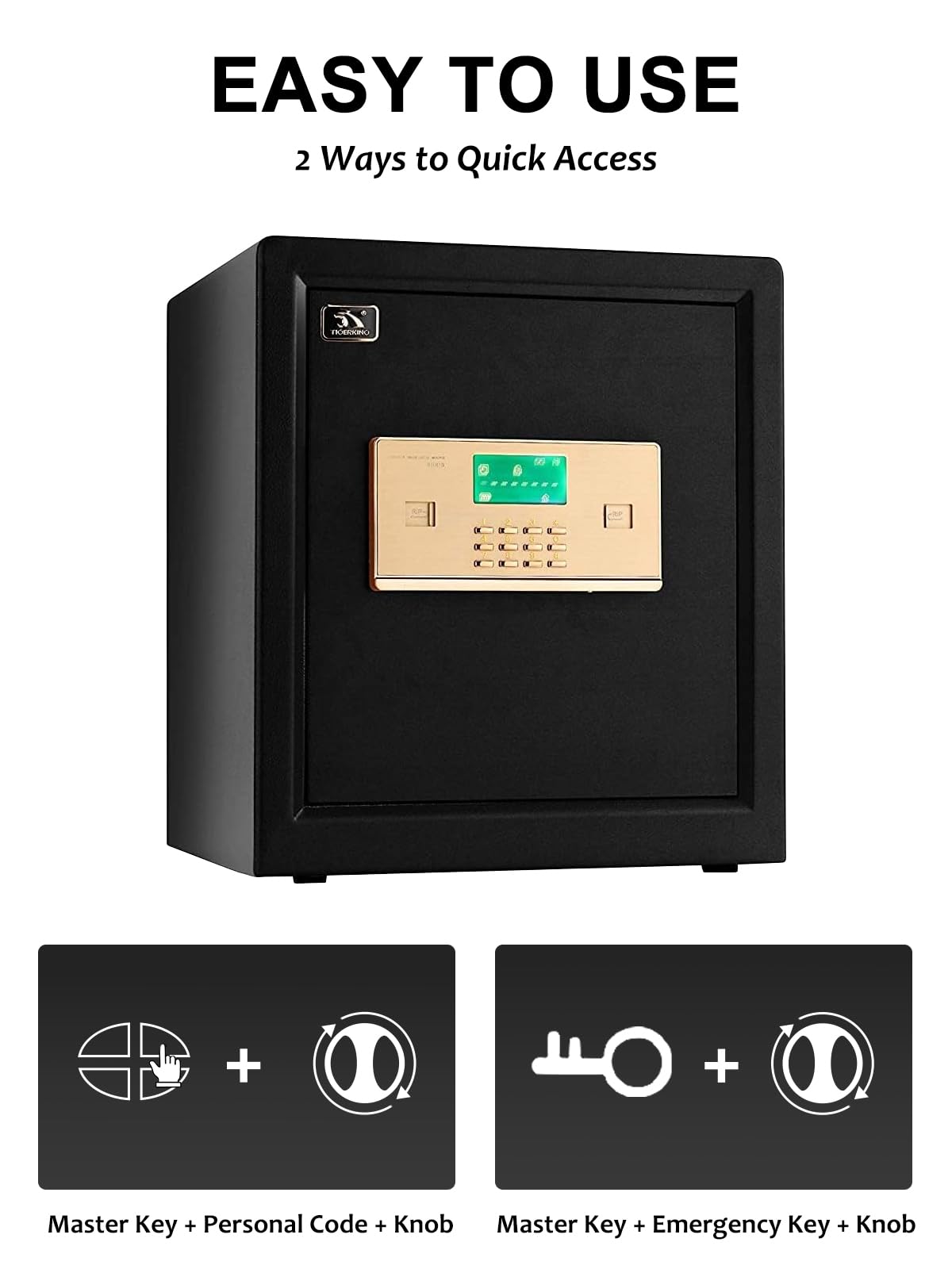 TIGERKING 5.9 Cu.ft Large Heavy Duty Safe Box, Big Home Security with Double Safety Key Lock, Adjustable Shelves, Anti-Theft Alarm System, Removable Wheels, Ideal for Home Office, Black: TIGERKING Safe Box,1.5 Cubic Feet Big Home Safes with Digital Lock for Home and Office