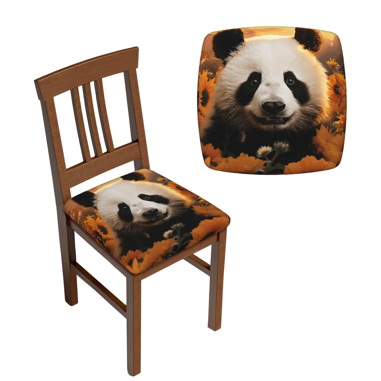 FodPand 2PCS Dining Chair Covers for Dining Room Panda and Sunflower Chair Seat Cover Stretch Parsons Chair Slipcover Removable Washable Seat Cushion Slipcovers Cover for Kitchen Office