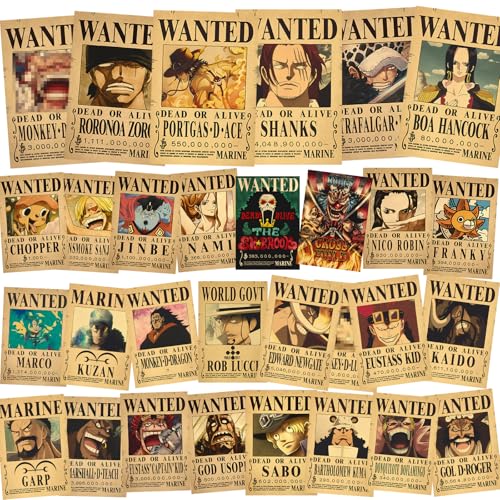 Byhsoep 30 Stück Piraten Wanted Posters 28,5 x 19 cm,Anime Strohhutpiraten...