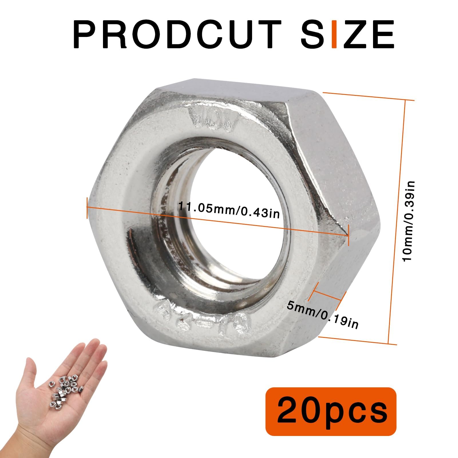Dado Esagonale in Acciaio Inossidabile 1/4 Pollici – Set di 20 Pezzi per Fissaggio di Fotocamere, Treppiedi e Telescopi – Dadi Esagonali Resistenti per Applicazioni Professionali esagonale lungo
