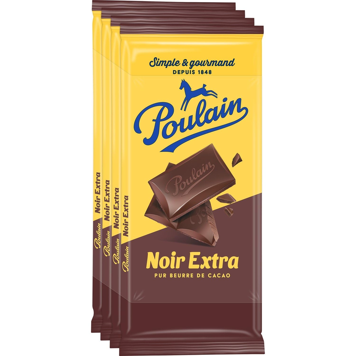 POULAIN – Chocolat Noir Intense et Fondant, Saveur Authentique pour une Pause Gourmande (Lot 4 x 100g) - Le Lot De 4