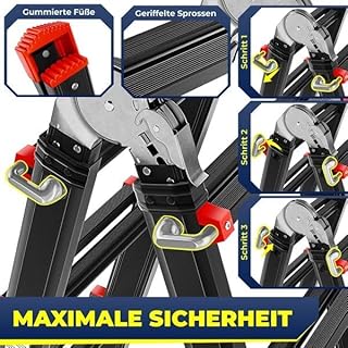 MASKO® Scala in alluminio Scala multiuso 5,10 m 4x5 pioli Scala telescopica ✓ Multifunzionale ✓ Pieghevole ✓ Singola ✓ Fissa ✓ Scala scorrevole ✓ Scaletta e bifacciale (5,10 m / 4x5 pioli nero/rosso)