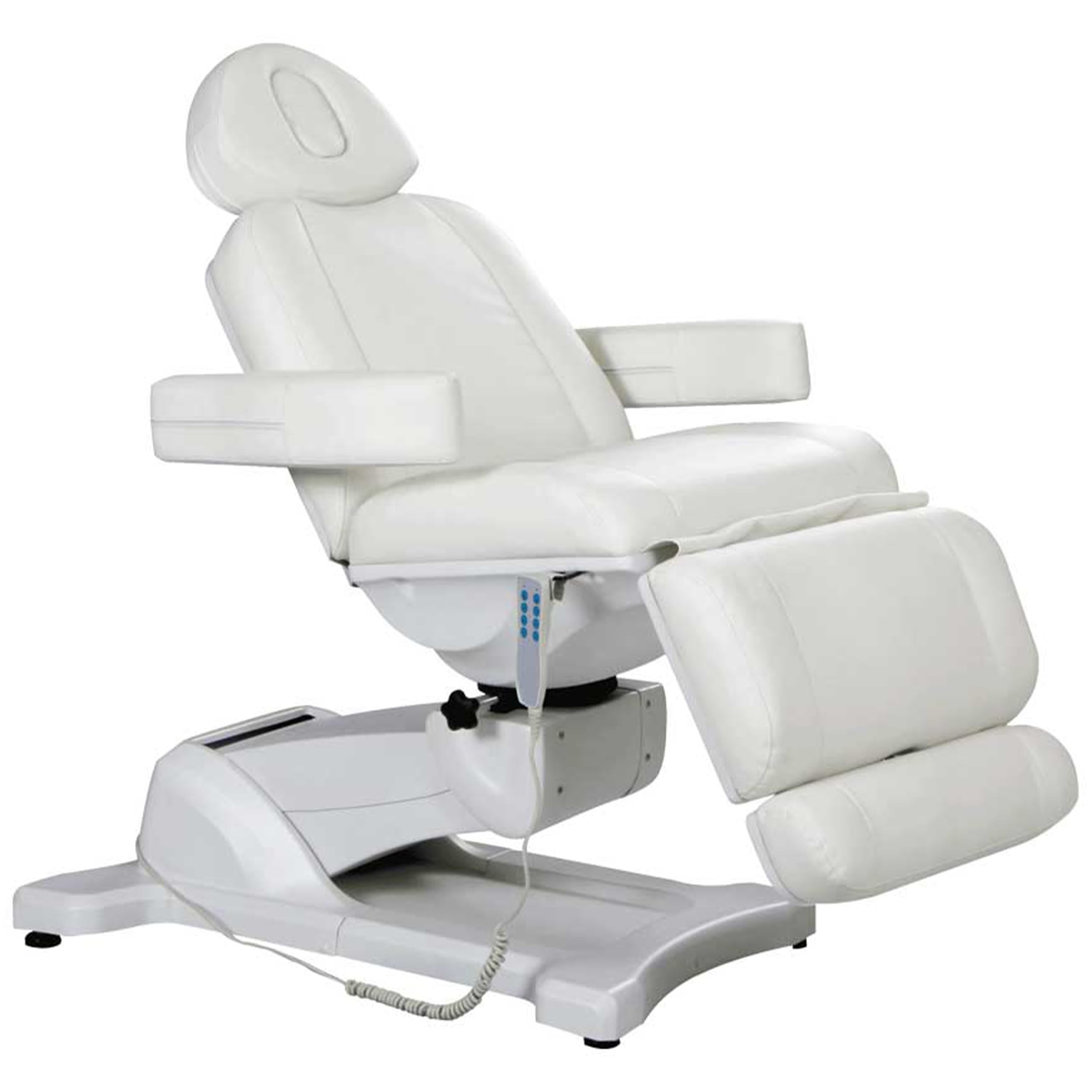 Discount Spa Equipment - Electric Massage Table, Spa Bed W/4 Motors, Spa Chair with Removable Massage Bed Arm Rest, Head Rest, Leg Extension, Face Hole, Rotates 270 Degree (White)