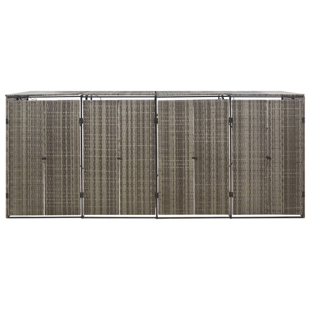 HUAKEHOM Mülltonnenbox Müllbox Mülltonnenverkleidung Mülltonnenhaus Gartenbox Müllcontainer für 4 Tonnen Grau 274x80x117 cm Poly Rattan