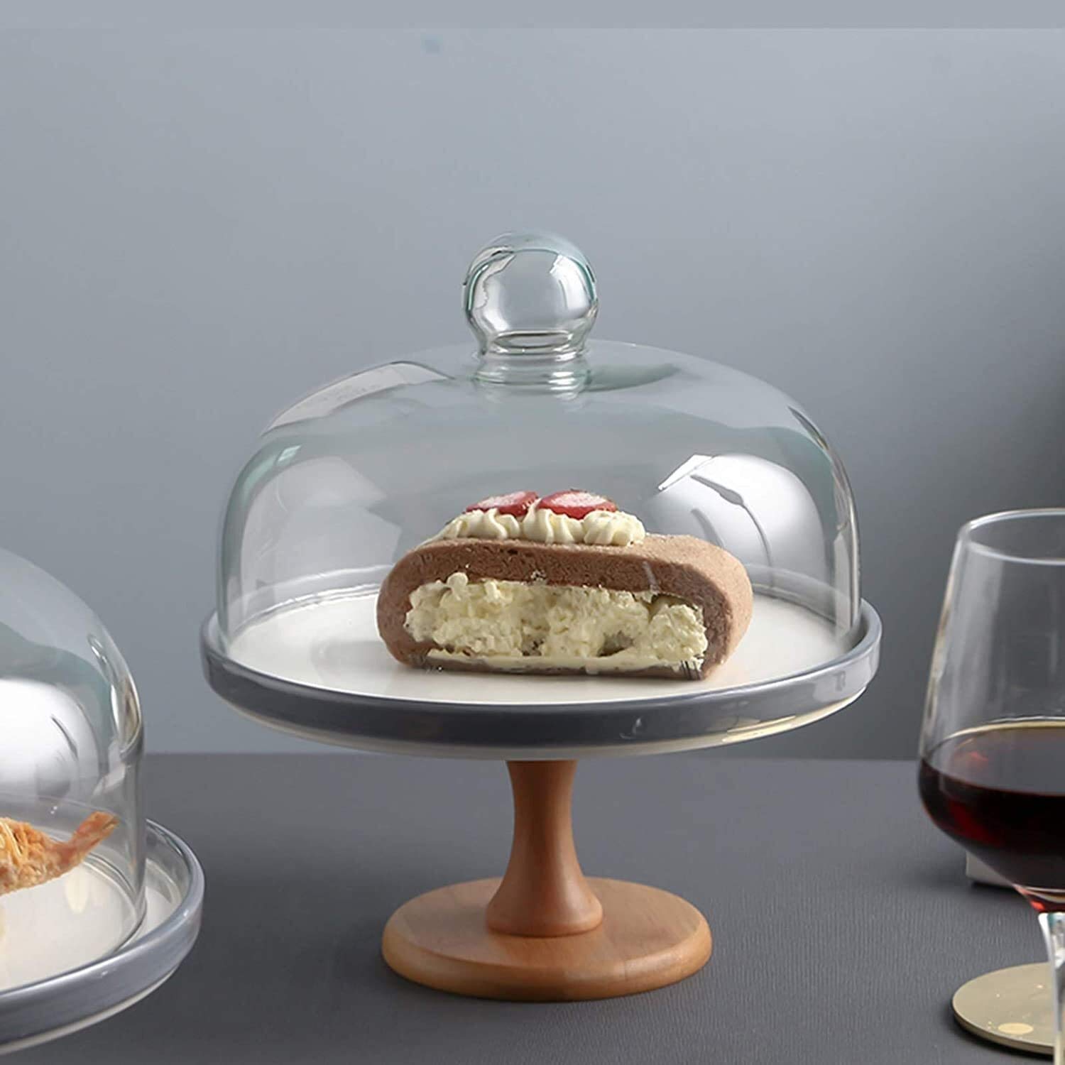 Présentoir à thé de l'après-midi, présentation Parfaite des gâteaux et des Assiettes à Dessert, Assiette de dégustation avec Couvercle, dôme en Verre Transparent