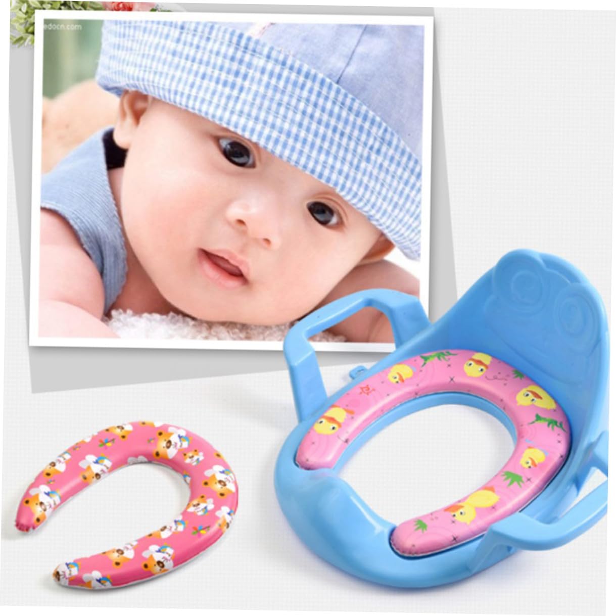 Asiento de Entrenamiento Baño para Niños y Bebés Cojín Cómodo y Asas Antideslizantes de Pvc para Uso en Casa, Pack de 4 Unidades Color Aleatorio