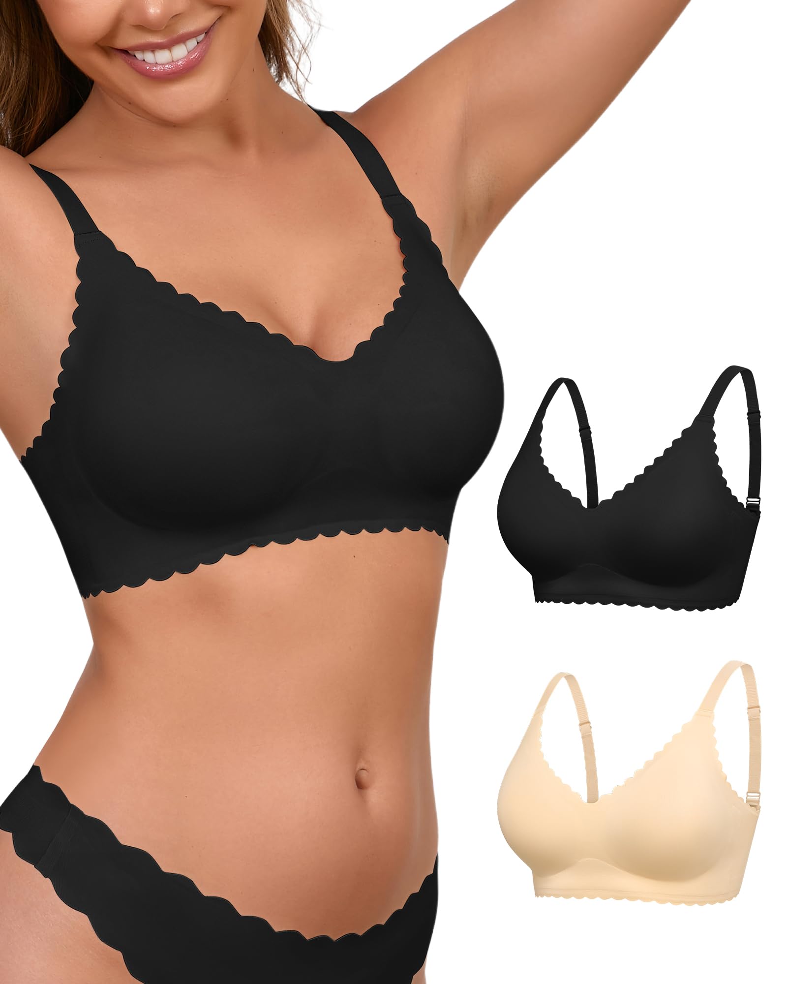 SHARICCA BH Damen ohne Bügel Blütenblatt Design V Ausschnitt Softschalen Bustier High Elastizität Bequem Seamless BHS mit zusätzlicher BH-Verlängerung