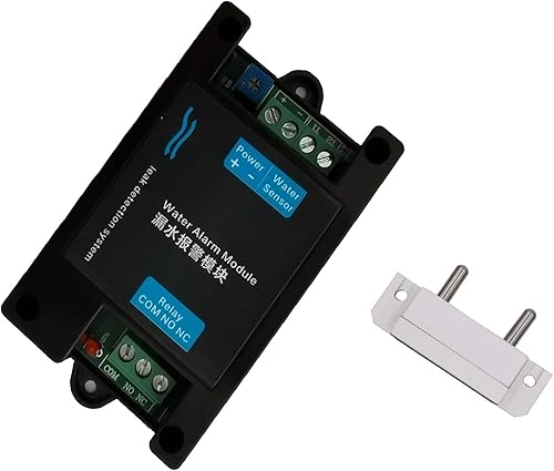 Detectores de agua Sensible Alerta de fugas y goteo Sensor de alarma de agua con relé 10A para sistema de seguridad (negro)
