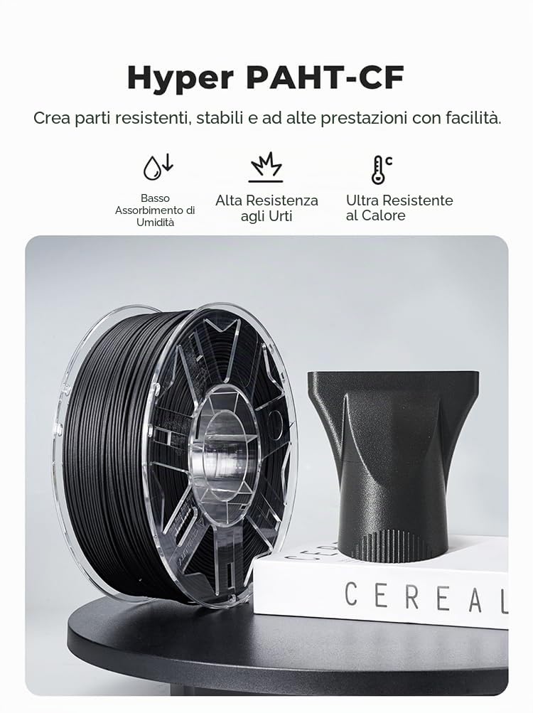Creality Filamento PAHT-CF da 1,75 mm, nylon PA (CF-rinforzato) ad alta resistenza e resistenza al calore, compatibile con la maggior parte delle stampanti 3D, 1 kg nero