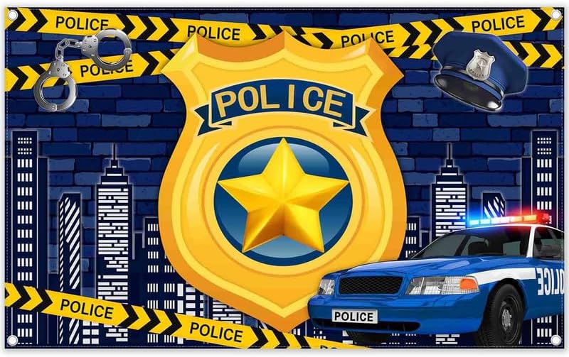 ZTHMOE Telón de fondo de poliéster de 72 x 43 pulgadas, insignia del departamento de policía, fondo de fotografía de automóvil, decoración de pared